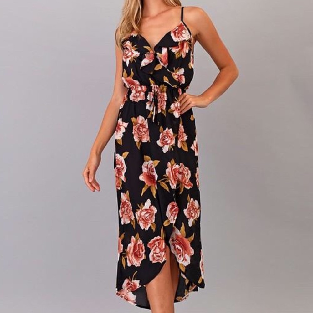 VALENTINA RUFFLE FLORAL MAXI WRAP DRESS - Picture 7 of 8